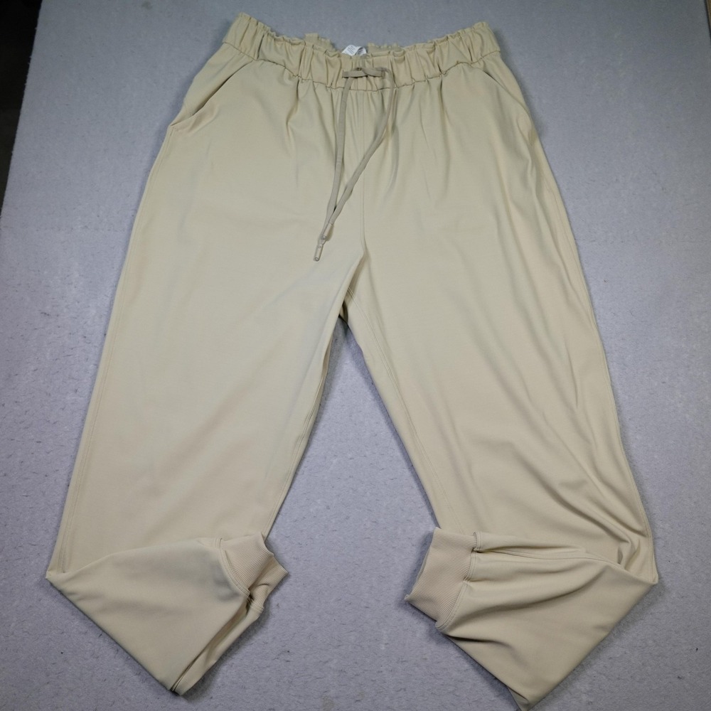 Lululemon Pants Womens 12 Beige Jogger Cuffed Drawstring Elastic Waist Pockets